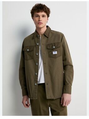 HUGO Ebrido Olive Green Utility Overshirt